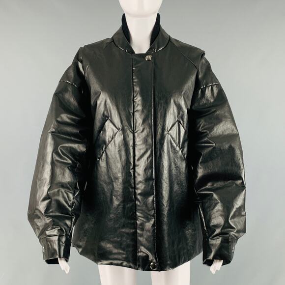 KASSL Size S Black Cotton Blend Padded Faux Leather Bomber Jacket - Picture 2 of 7